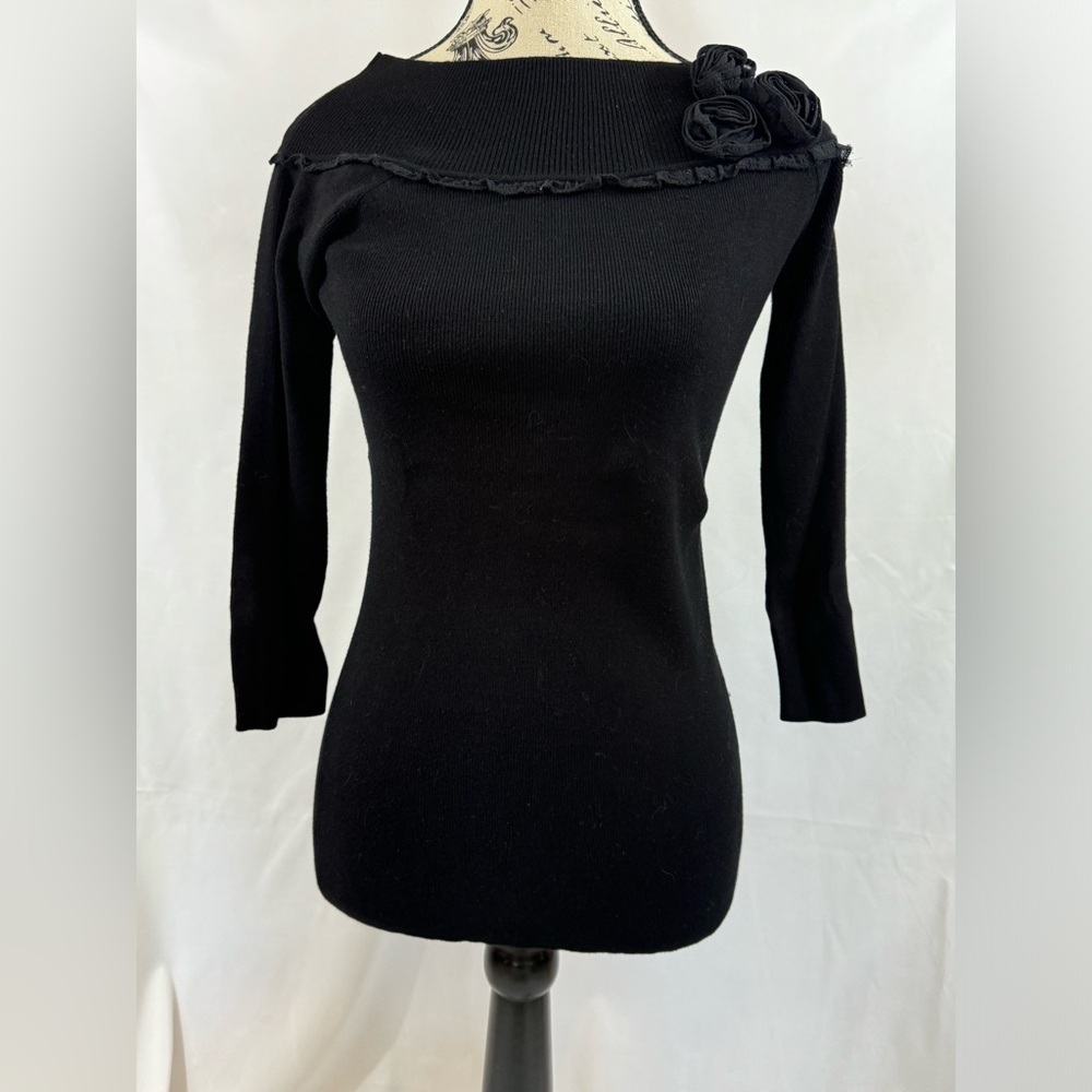 Sexy White House Black Market Black Off-the-Shoulder 3/4 Sleeve Sweater